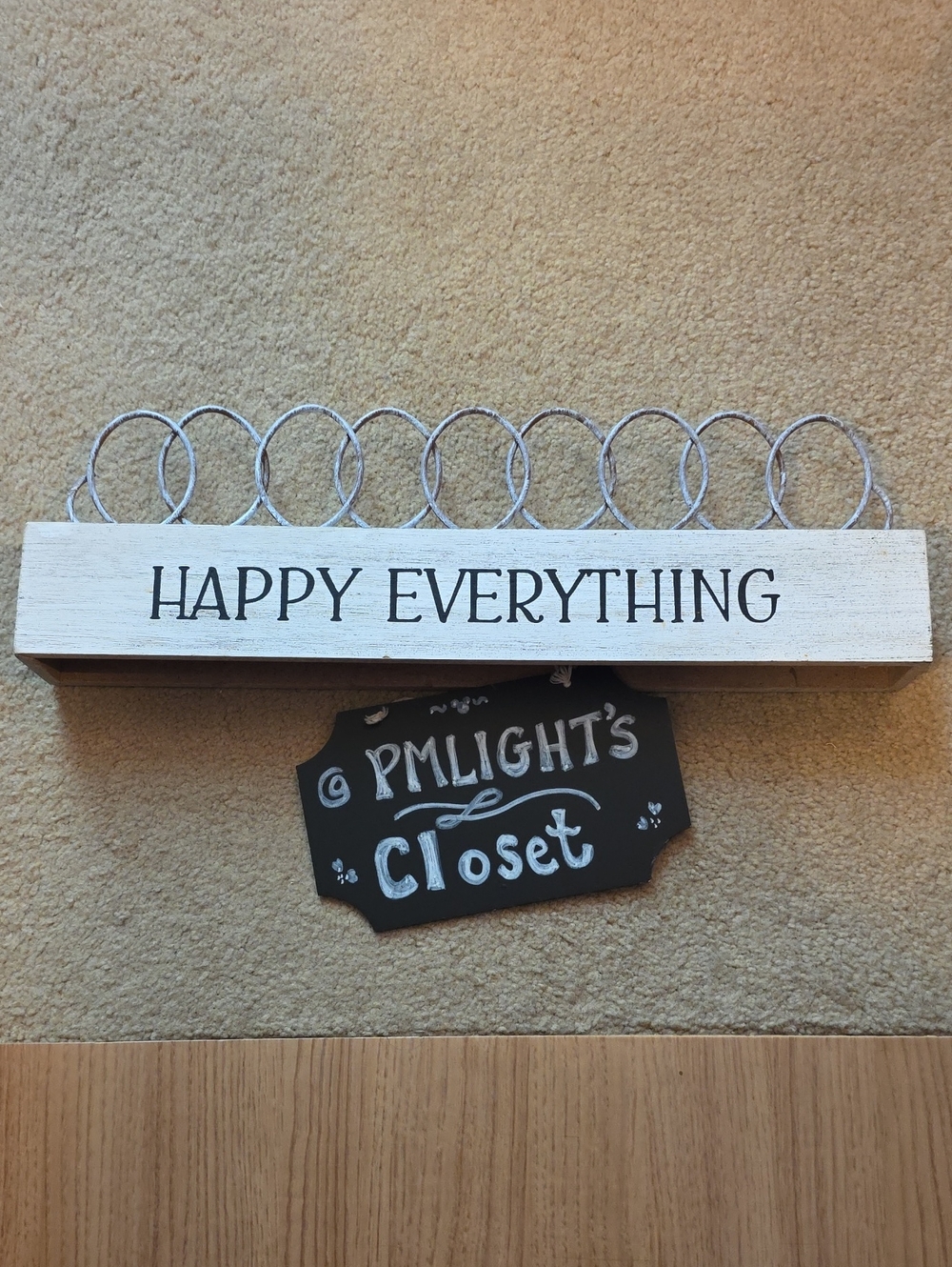 "Happy Everything" Rustic Wire Photo Holder Wood Base White Nielson Bainbridge